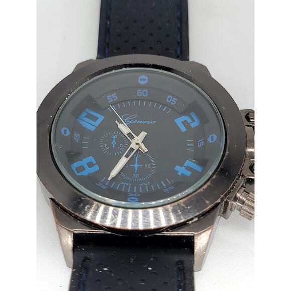 Sporty Geneva Men's Watch with Blue Accents and Black Strap